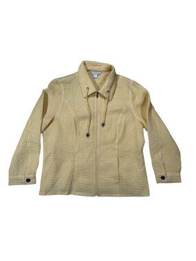 Christopher & Banks Petite XLP Yellow Waffle Knit Full-Zip Collared Shirt Jacket